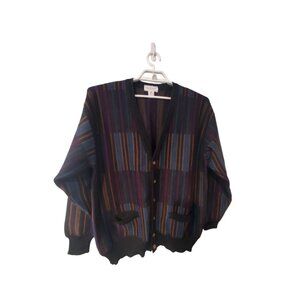 Tricots St Raphael cardigan sweater mens Large vintage pure merino wool multi